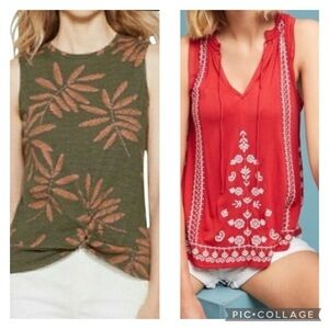 Anthropologie & New Day Summer Knit Shirt Lot S XS brick red embroidery green